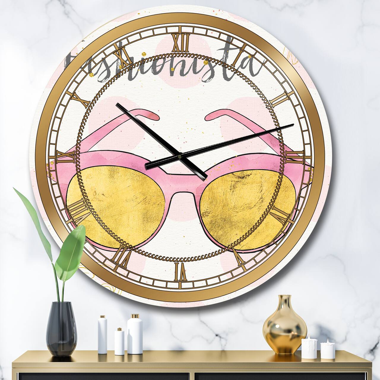Designart 'Fashion Glam Accessories Pink Glam Wall Clock